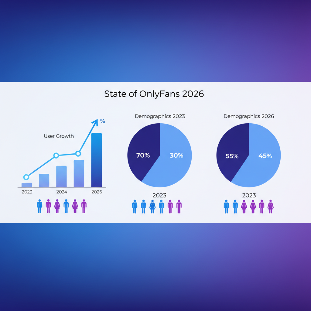 Infografika az OnlyFans felhasználói növekedéséről és demográfiai változásairól 2023-2026 között. – Az OnlyFans 2026 állapota illusztráció